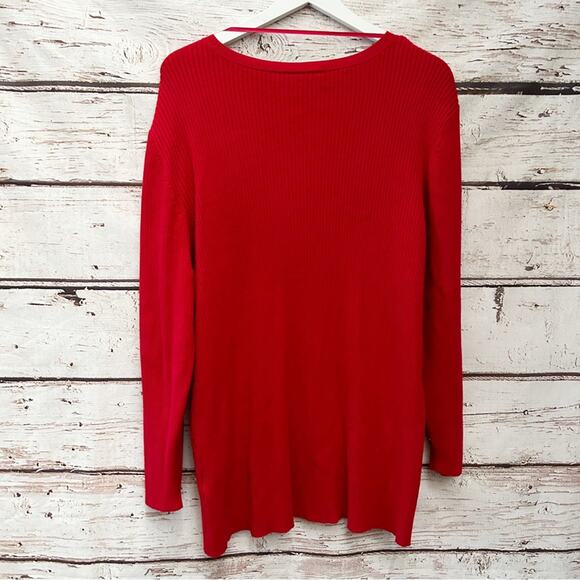 LANE BRYANT Ribbed Red Sweater with Gold Sleeve Buttons Sz 22 24 2X - Picture 4 of 5